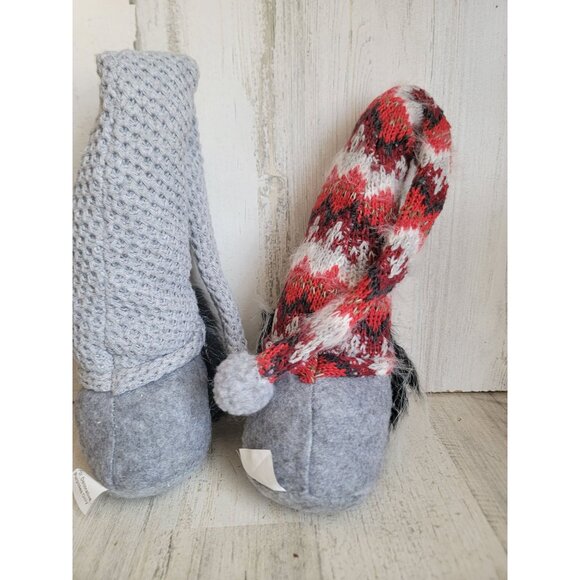 Gnome set plush gray weighted Xmas figure decor pattern unique - Picture 7 of 9